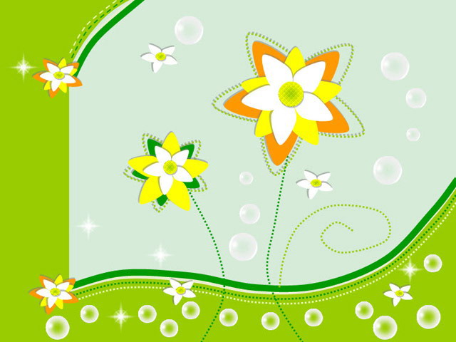 绿色卡通花朵背景幻灯片模板下载