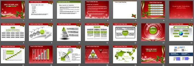 鮮艷喜慶紅色背景的圣誕節(jié)PowerPoint模板下載