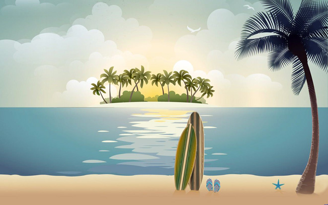 海滩椰树自然风景PPT背景图片