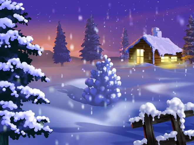雪地里的小木屋PPT背景图片