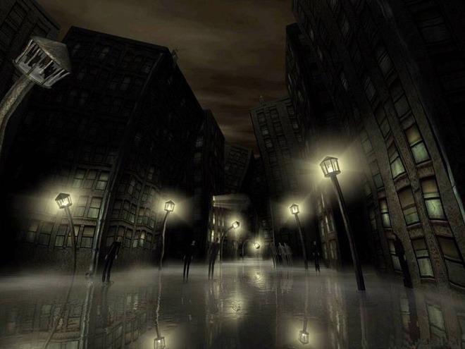 夜晚路灯下的街市PPT背景图片