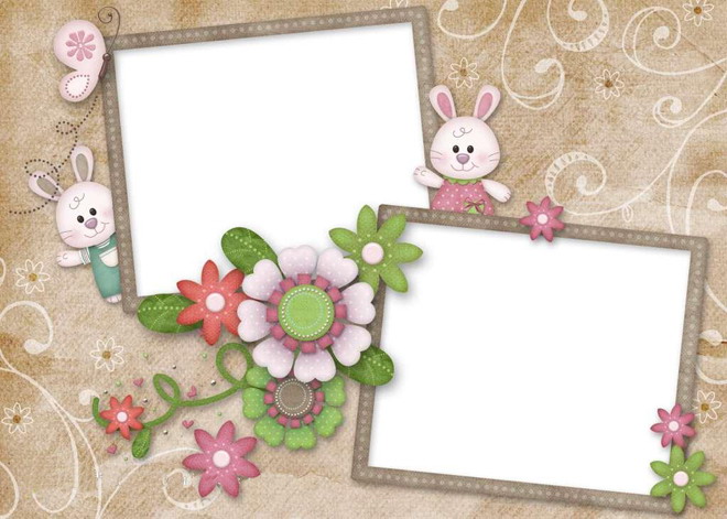 两张花卉卡通边框PPT背景图片