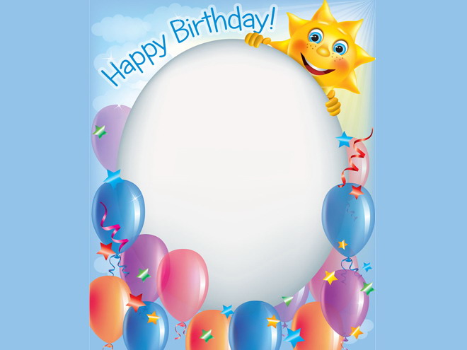 蓝色背景生日气球边框PPT背景图片