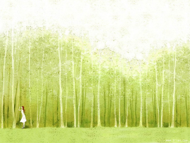 磨砂材质彩绘森林人物PPT背景图片