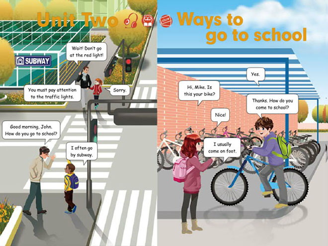 《Ways to go to school》課文朗讀Flash動(dòng)畫(huà)課件