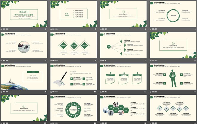 清新葉子背景的工作總結(jié)匯報(bào)幻燈片模板