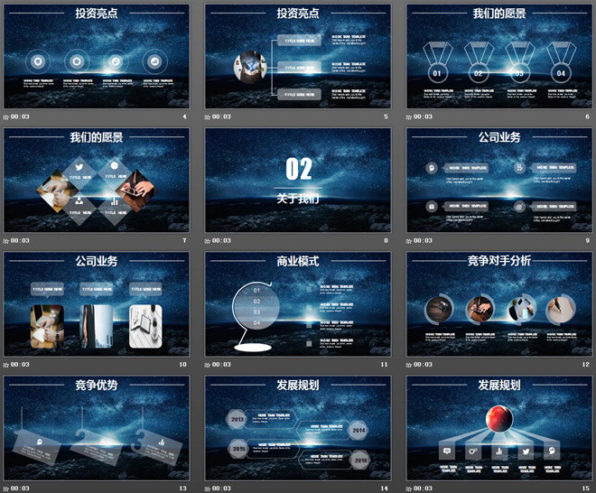 藍(lán)色唯美星空背景的商業(yè)融資計(jì)劃書PPT模板