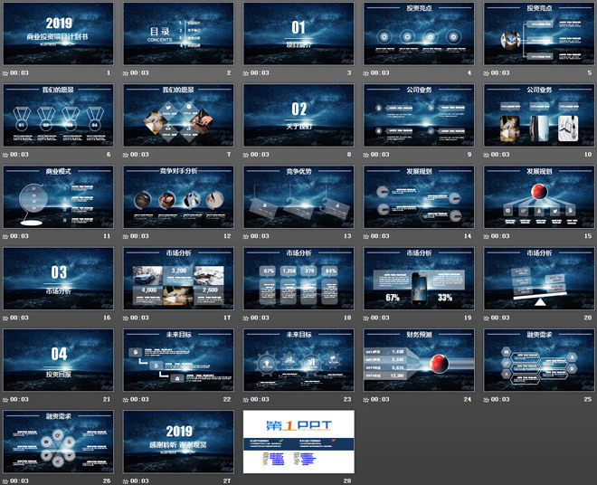 藍(lán)色唯美星空背景的商業(yè)融資計(jì)劃書PPT模板