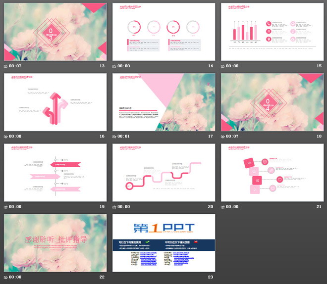 粉色唯美花卉PowerPoint模板免費下載