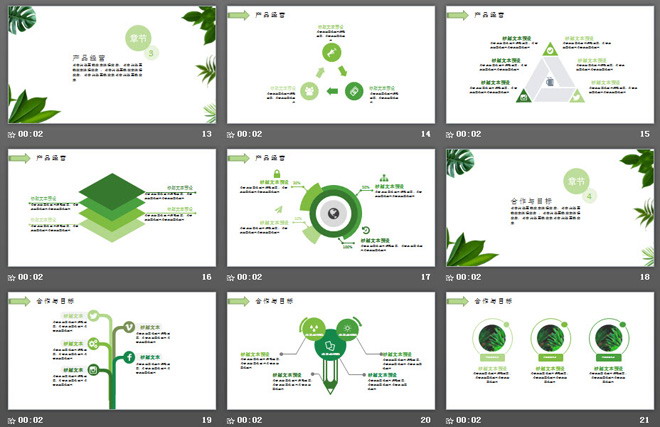 清新綠色植物葉子背景PPT模板免費(fèi)下載