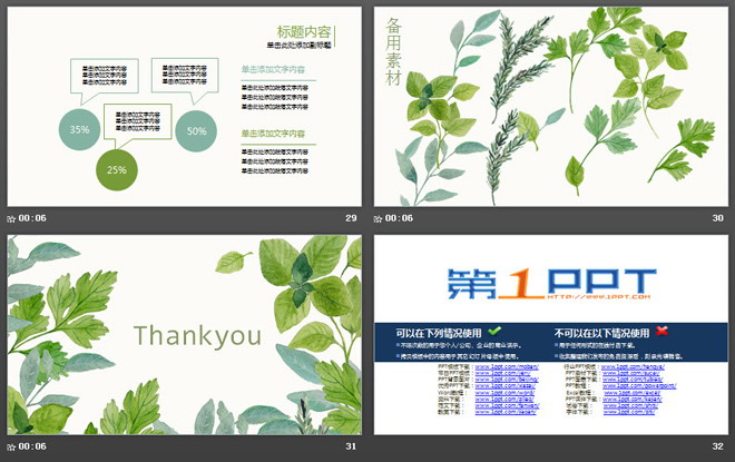 清新綠色葉子背景畢業(yè)答辯PPT模板