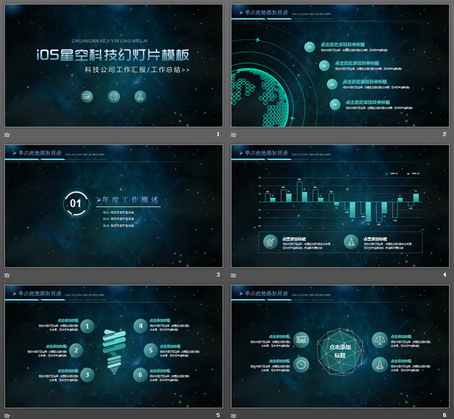 精致藍色星空iOS風格科技公司工作匯報PPT模板