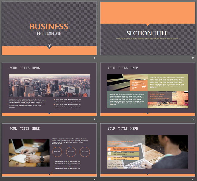 簡潔橙灰斜線背景商務(wù)PPT模板免費下載