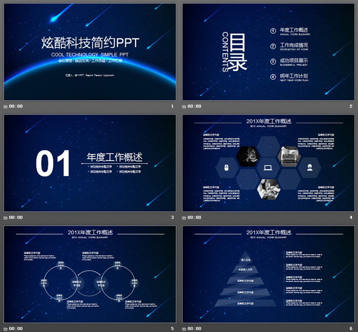 藍(lán)色星空背景的科技行業(yè)工作總結(jié)PPT模板