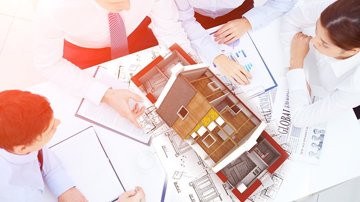 建筑图纸房屋模型PPT背景图片