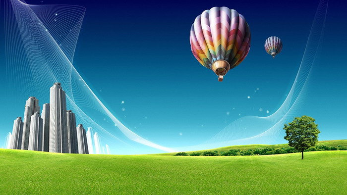 草地热气球PPT背景图片