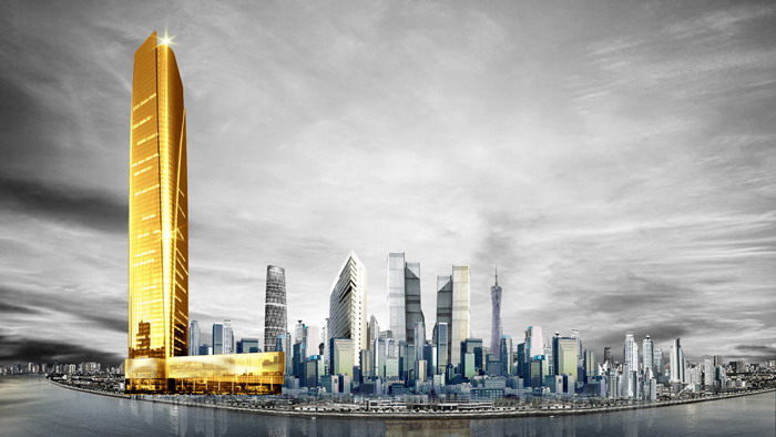 两张大气城市金色建筑PPT背景图片