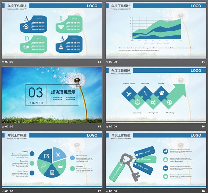 清新蒲公英背景的工作計(jì)劃PPT模板