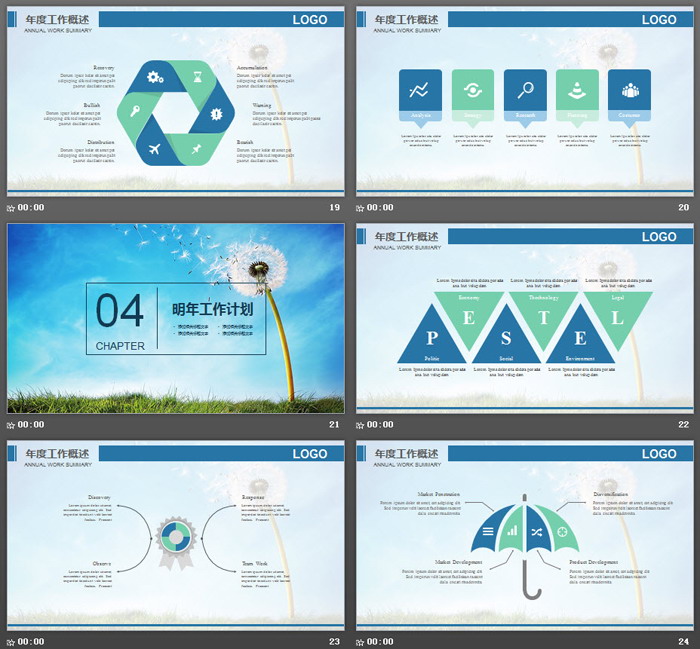 清新蒲公英背景的工作計(jì)劃PPT模板