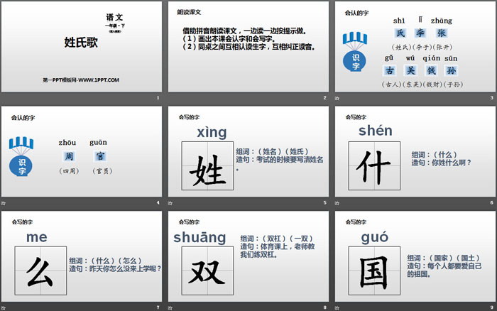 識(shí)字《姓氏歌》PPT下載