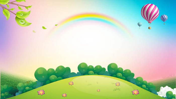 卡通彩虹森林热气球PPT背景图片