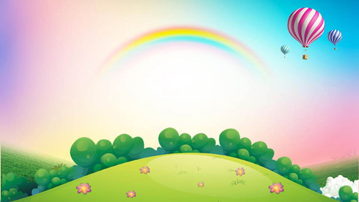卡通彩虹森林热气球PPT背景图片