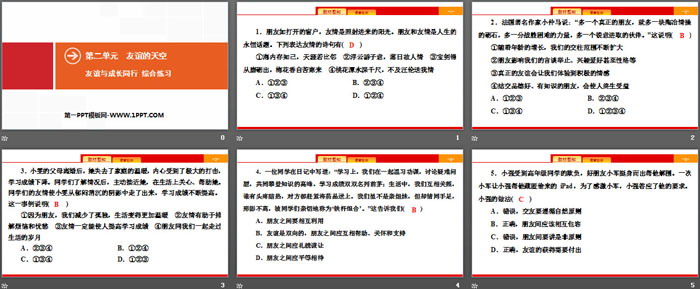 《友誼與成長同行》友誼的天空PPT(綜合練習)