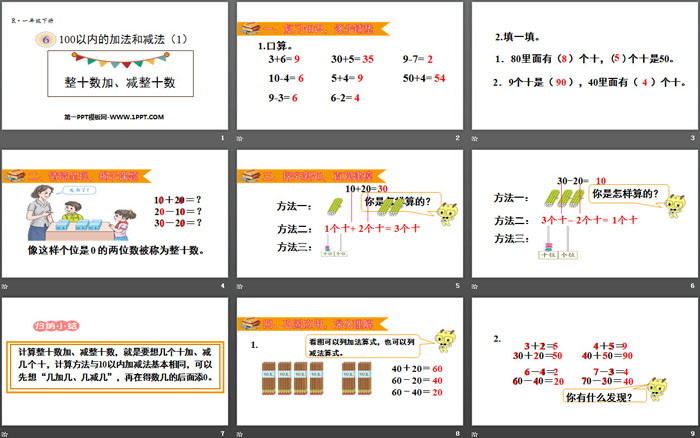 《整十數(shù)加、減整十數(shù)》100以內(nèi)的加法和減法PPT