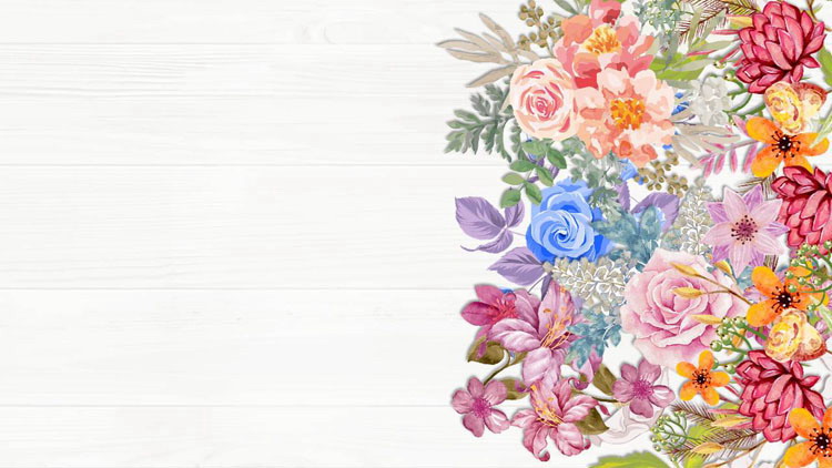 6张精致木纹与水彩花卉PPT背景图片