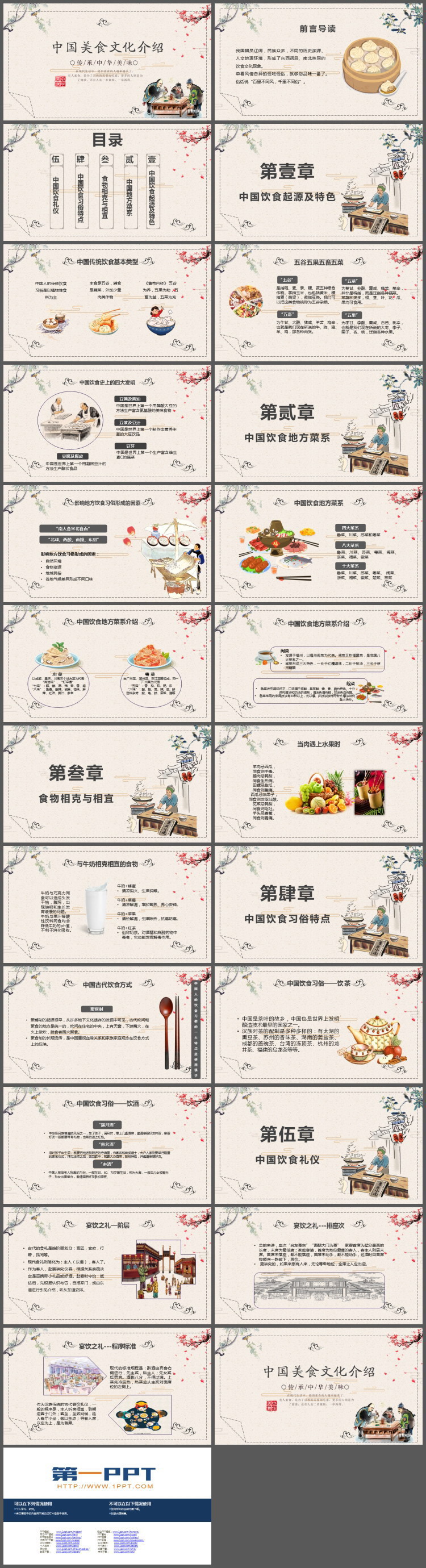古典风中国美食文化介绍PPT模板