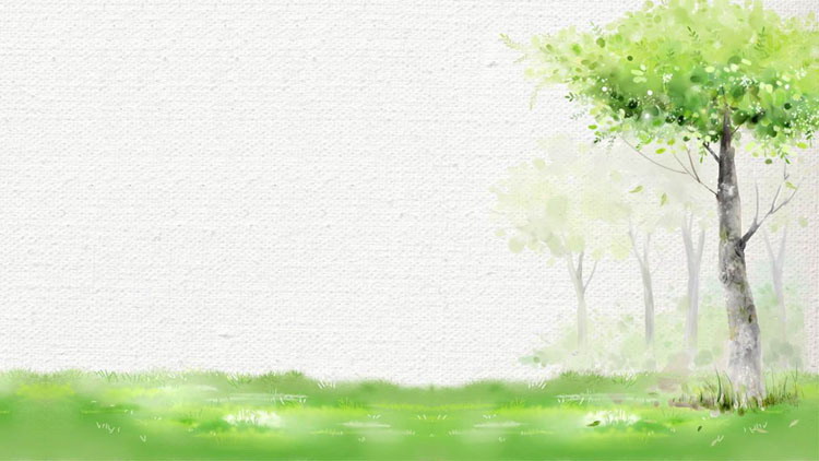 清新綠色水彩樹木葉子PPT背景圖片