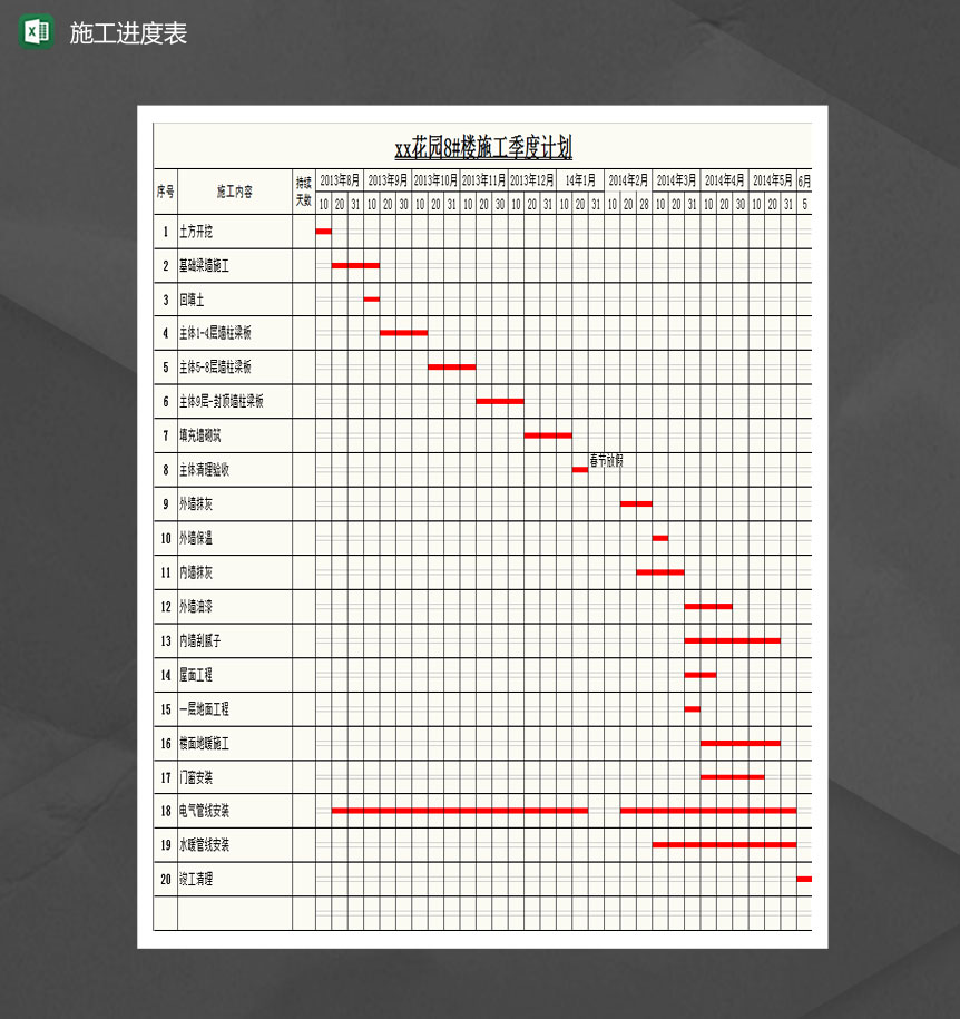 樓房施工季度計劃表Excel模板