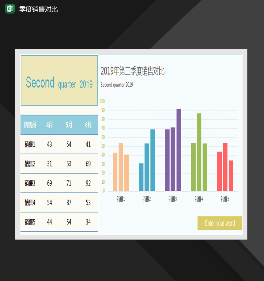 彩色精美季度产品销量对比图Excel模板