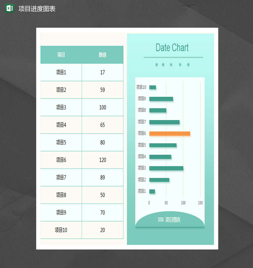 绿色清新项目进展条形图Excel模板