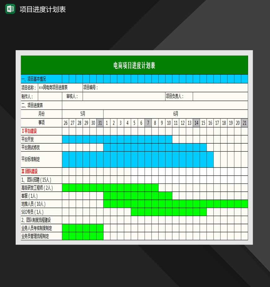 电商项目进度计划表Excel模板