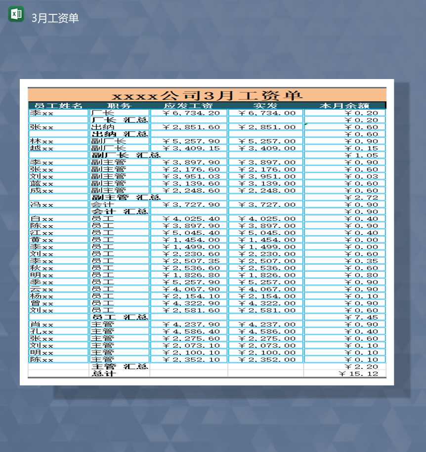 工厂员工数据工资统计详情表Excel模板
